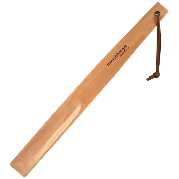 Schuhlöffel Holz ca. 40 cm natur mit Lederband, einfärbiger Aufdruck