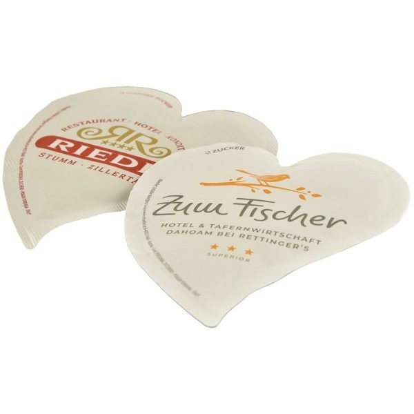 Zucker in Herzform mit Aufdruck (weißer Zucker), 5 gr