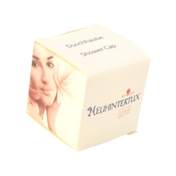 Duschhaube in Würfelpackung "Romeo" 1c Grundfarbe creme