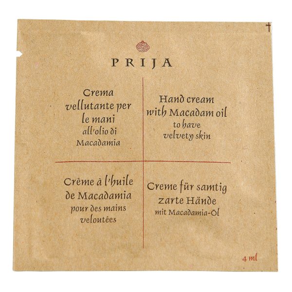 Prija - "Handcreme" mit Macadamia-Öl im Sachet 4 ml im Karton zu 500 Stück