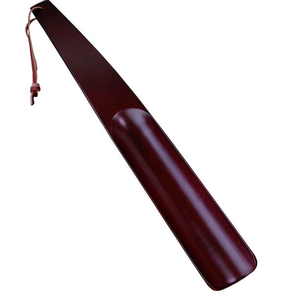 Schuhlöffel Holz ca. 40 cm, unbedruckt rotbraun mit Lederband 50 Stk. / Karton
