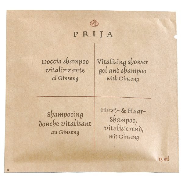 Prija Hotelkosmetik - "Haut- & Haar-Shampoo" im Sachet 13 ml mit Ginseng, im Karton zu 500 Stück