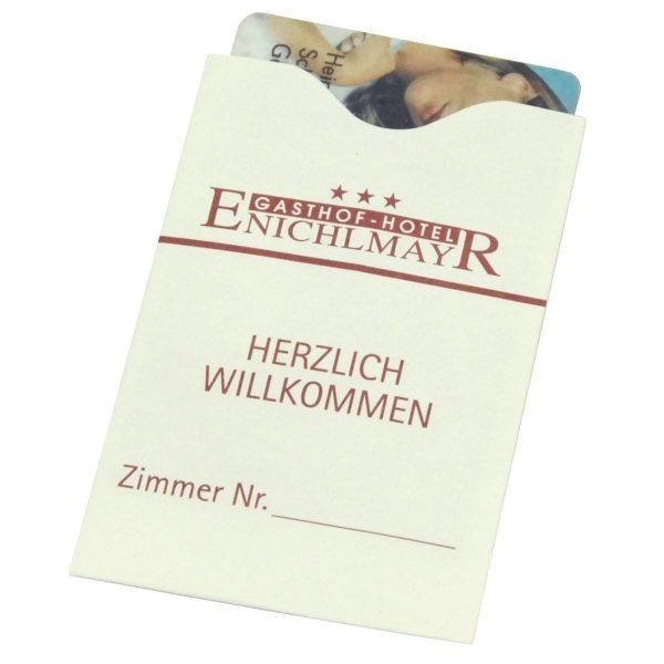 Kartonetui für Schlüsselkarte, Aufdruck einfärbig
Grund gebrochenes weiß