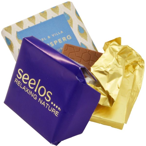 Schokotäfelchen quadratisch ca. 5 g, mint, mit 1- od. 2färbiger Prägung