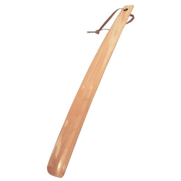 Schuhlöffel Holz ca. 40 cm, unbedruckt natur mit Lederband 50 Stk. / Karton
