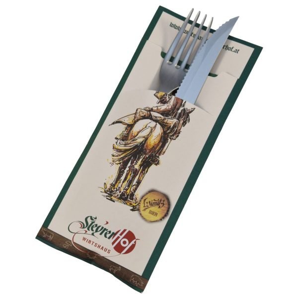 Bestecktasche "Pochetto" ZellstoffServietten 33x33 cm 2-lagig im Etui mit CMYK-Druck