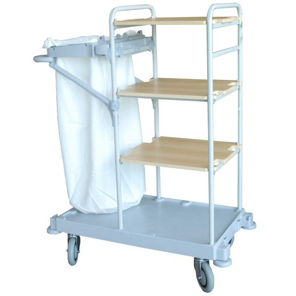 Zimmermädchenwagen 851 für 1 Wäschesack, 3 Holzregale