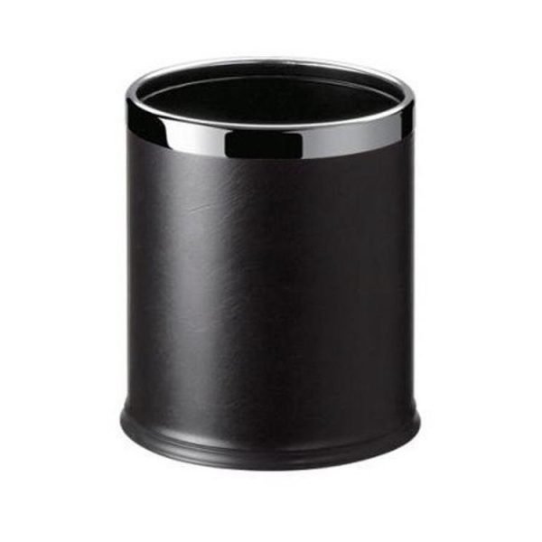 Doppellagiger Raumabfallbehälter, oval, schwarzes Leder/Edelstahlrahmen, 8 l