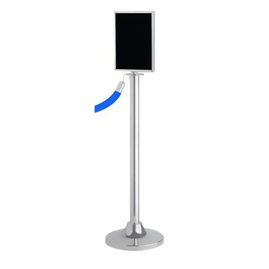 Absperrseil mit Infotafel, senkrecht, chromglänzend