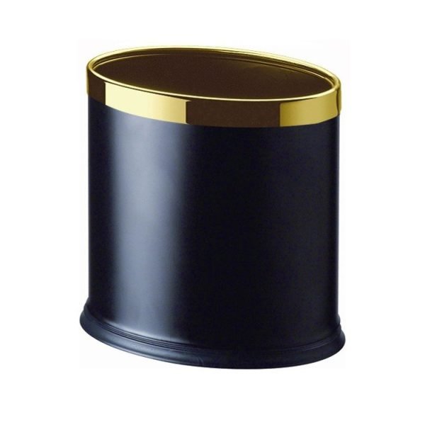 Doppellagiger Raumabfallbehälter, oval, schwarzes Leder/Goldrahmen, 8 l