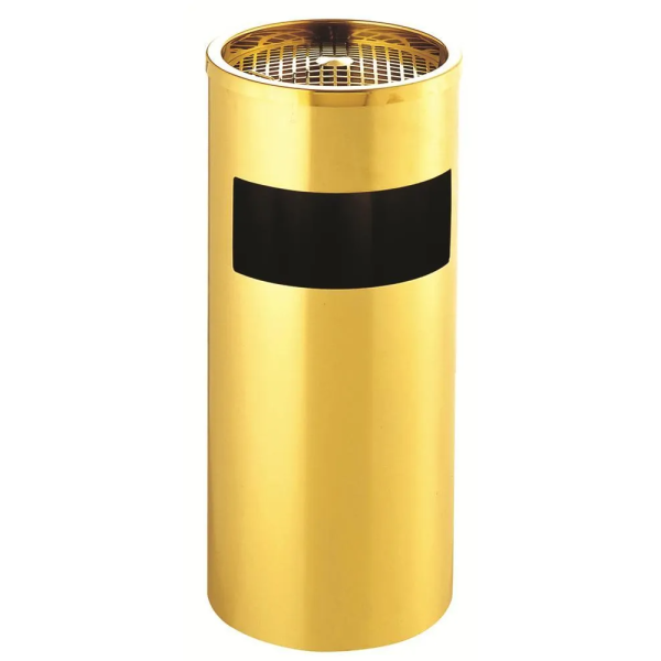 Mülleimer mit Aschenbecher, Edelstahl/Gold